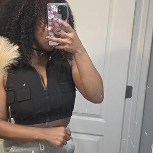 Elegant Black Zippered Crop Top